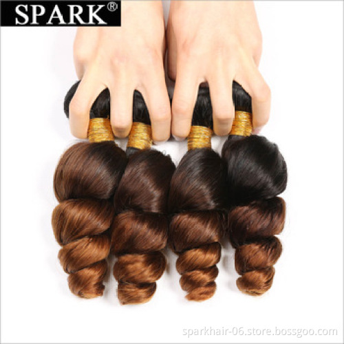 Ombre Peruvian Loose Wave Bundles with Closure 1B/4/30 Spark Remy Hair Extension Human Hair Bundles with Closure Medium Ratio
